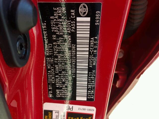 4T1BD1FK9EU108382 - 2014 TOYOTA CAMRY HYBR RED photo 10