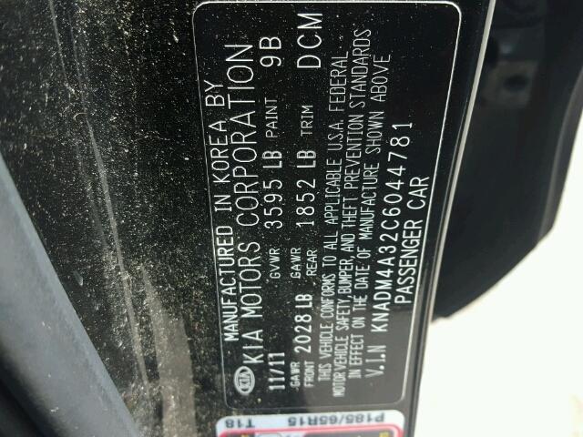 KNADM4A32C6044781 - 2012 KIA RIO LX Սև լուսանկար 10
