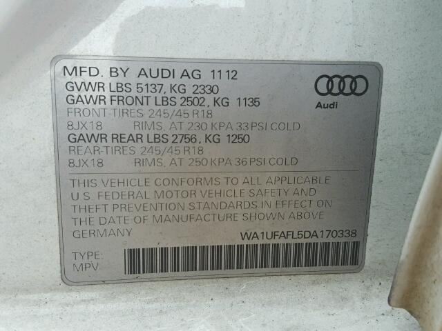 WA1UFAFL5DA170338 - 2013 AUDI A4 ALLROAD WHITE photo 10