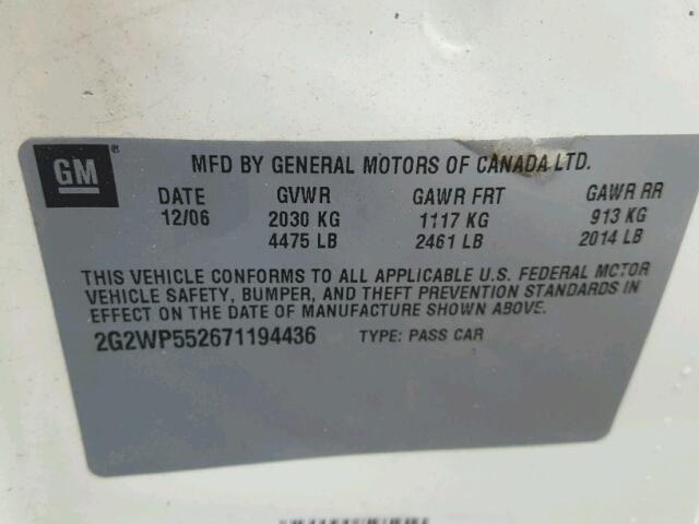 2G2WP552671194436 - 2007 PONTIAC GRAND PRIX 白色 照片 10