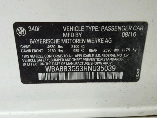 WBA8B3G53HNU35039 - 2017 BMW 340 I Blanco foto 10