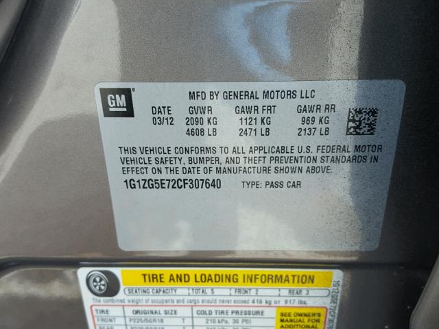 1G1ZG5E72CF307640 - 2012 CHEVROLET MALIBU LTZ 棕色 照片 10