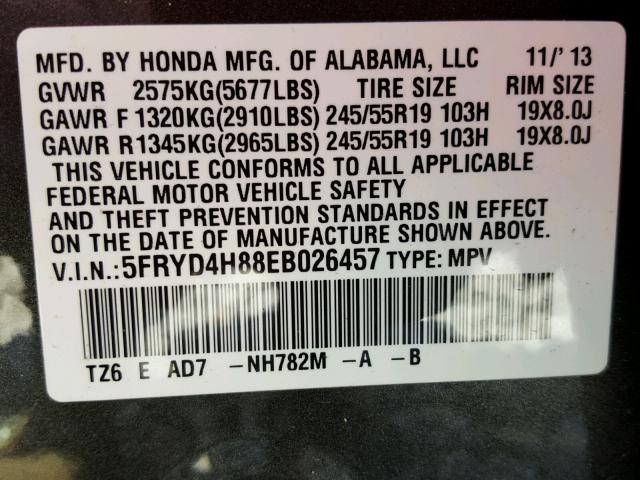 5FRYD4H88EB026457 - 2014 ACURA MDX ADVANC ნაცრისფერი ფოტო 10