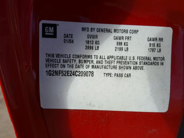 1G2NF52E24C209078 - 2004 PONTIAC GRAND AM S 红色 照片 10