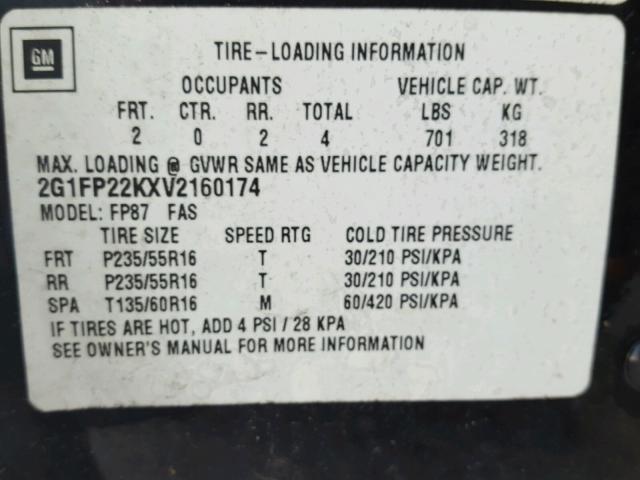 2G1FP22KXV2160174 - 1997 CHEVROLET CAMARO BAS შავი ფოტო 10