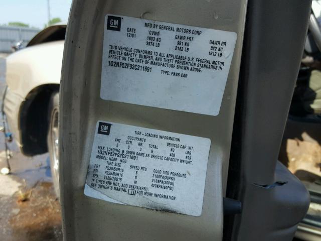 1G2NF52F92C211691 - 2002 PONTIAC GRAND AM S Qızıl foto 10