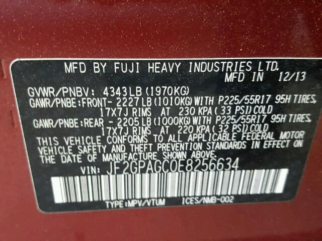 JF2GPAGC0E8256634 - 2014 SUBARU XV CROSSTR MAROON photo 10