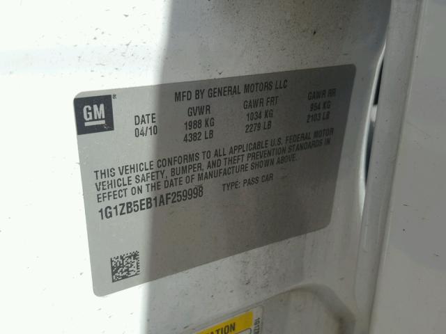 1G1ZB5EB1AF259998 - 2010 CHEVROLET MALIBU LS 白色 照片 10