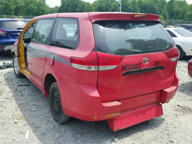 5TDZK3DC9BS063539 - 2011 TOYOTA SIENNA BAS RED photo 3