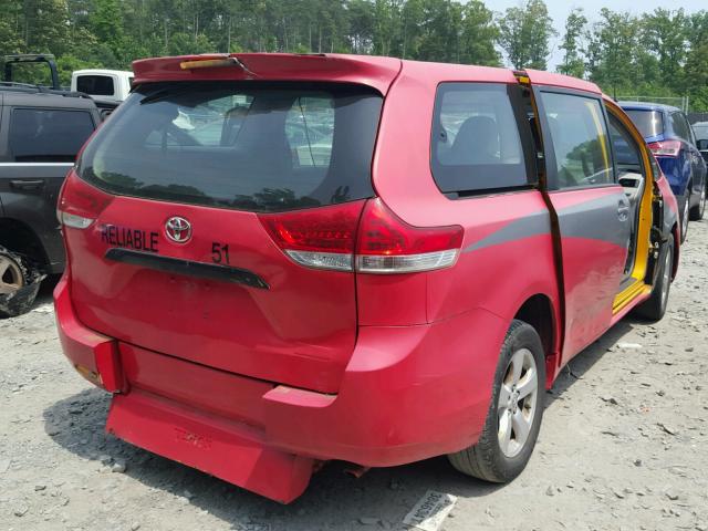 5TDZK3DC9BS063539 - 2011 TOYOTA SIENNA BAS RED photo 4