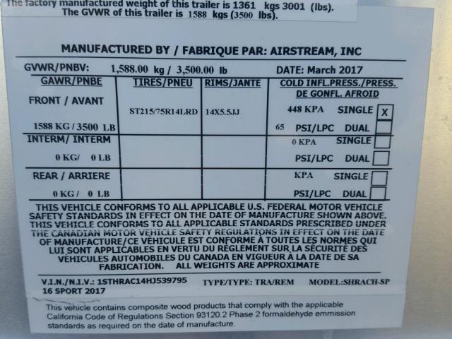 1STHRAC14HJ539795 - 2017 AIRS RV Gümüş foto 10