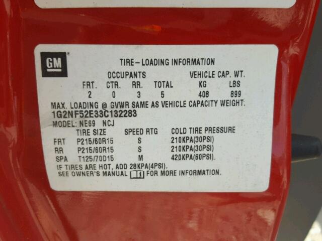 1G2NF52E33C132283 - 2003 PONTIAC GRAND AM S 红色 照片 10