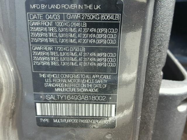 SALTY16493A818002 - 2003 LAND ROVER DISCOVERY GRAY photo 10