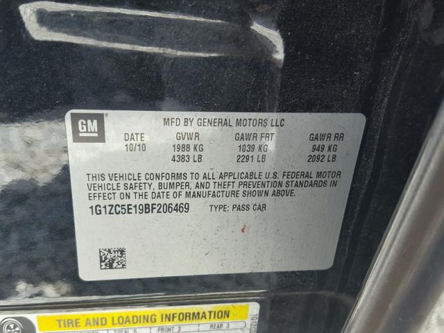 1G1ZC5E19BF206469 - 2011 CHEVROLET MALIBU 1LT შავი ფოტო 10