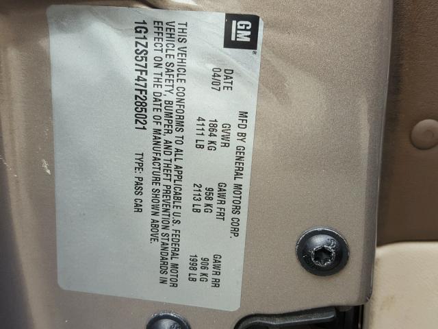 1G1ZS57F47F285021 - 2007 CHEVROLET MALIBU LS BROWN photo 10