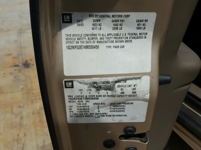 1G2NF52E74M558456 - 2004 PONTIAC GRAND AM S Qızıl foto 10