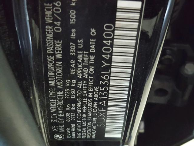 5UXFA13536LY40400 - 2006 BMW X5 3.0I BLACK photo 10