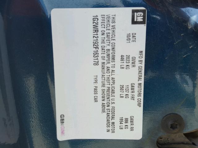 1G2WR12192F163178 - 2002 PONTIAC GRAND PRIX GREEN photo 10