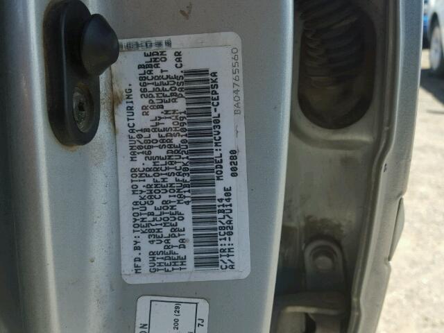 4T1BF30K12U010991 - 2002 TOYOTA CAMRY LE/X SILVER photo 10