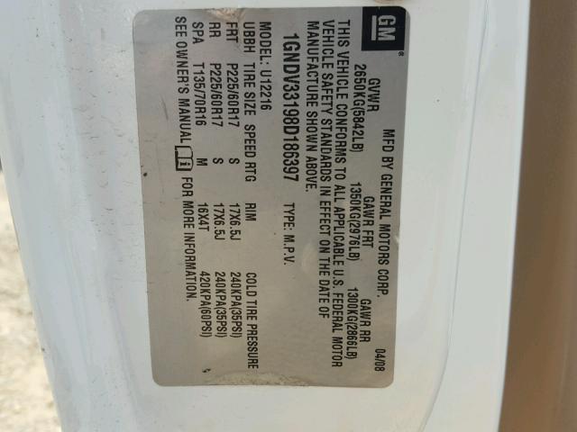 1GNDV33198D186397 - 2008 CHEVROLET UPLANDER L 白色 照片 10