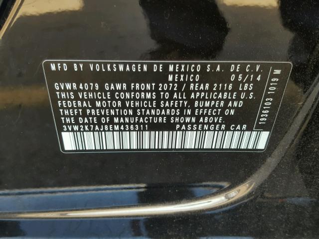 3VW2K7AJ8EM436311 - 2014 VOLKSWAGEN JETTA BASE 黑色 照片 10