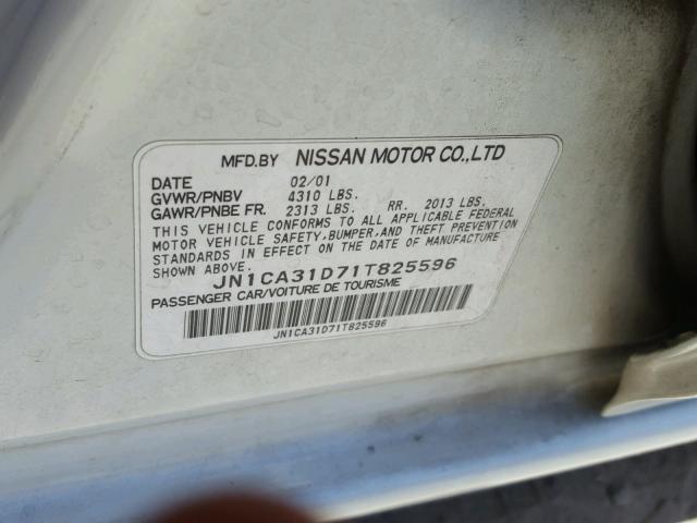 JN1CA31D71T825596 - 2001 NISSAN MAXIMA GXE WHITE photo 10