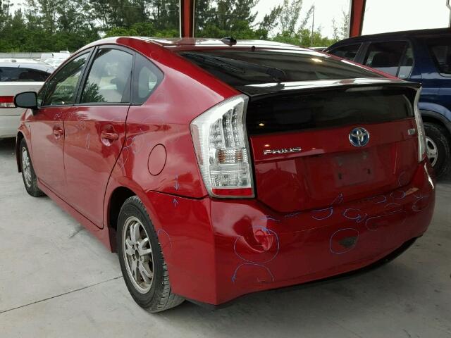 JTDKN3DU1A5182031 - 2010 TOYOTA PRIUS RED photo 3