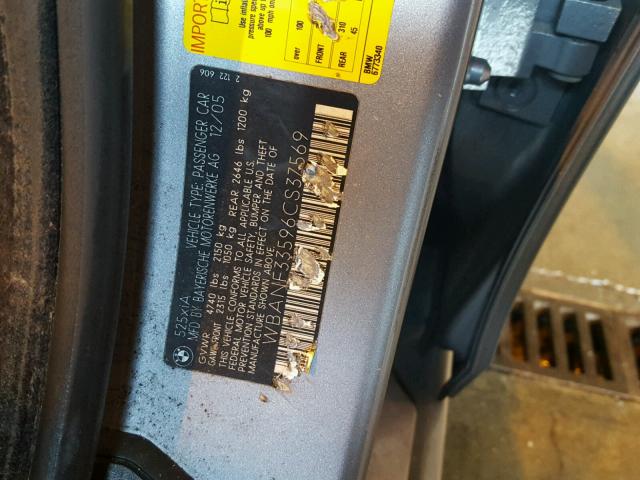 WBANF33596CS37569 - 2006 BMW 525 XI SILVER photo 10