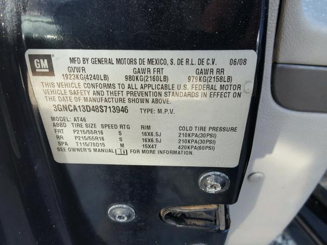3GNCA13D48S713946 - 2008 CHEVROLET HHR LS BLACK photo 10