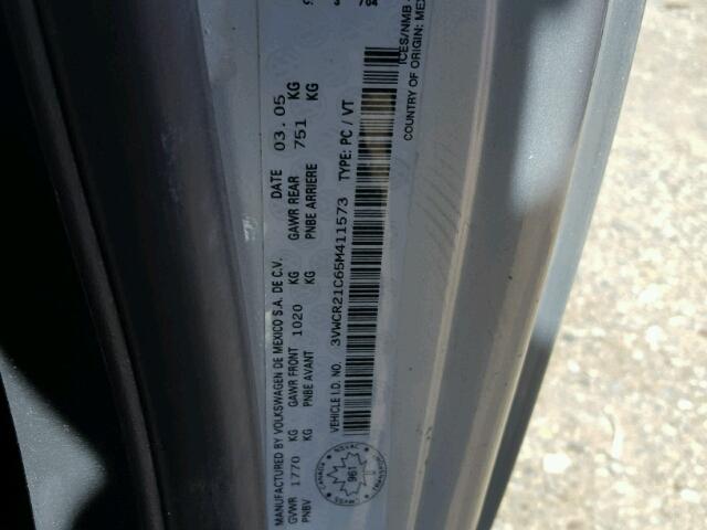 3VWCR21C65M411573 - 2005 VOLKSWAGEN NEW BEETLE ვერცხლისფერი ფოტო 10