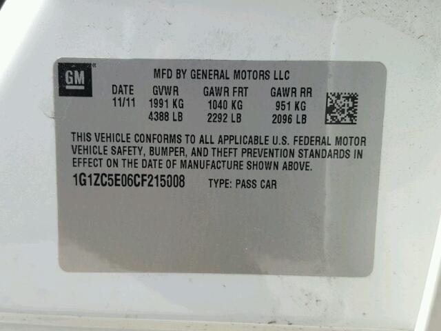 1G1ZC5E06CF215008 - 2012 CHEVROLET MALIBU 1LT 白色 照片 10