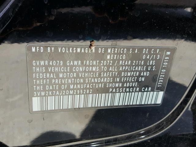 3VW2K7AJ2DM295282 - 2013 VOLKSWAGEN JETTA BASE 黑色 照片 10