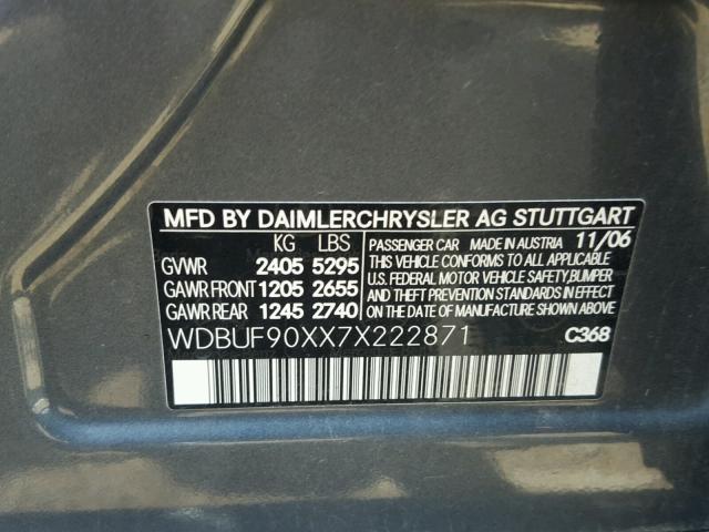 WDBUF90XX7X222871 - 2007 MERCEDES-BENZ E 550 4MAT GREEN photo 10