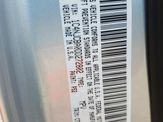 1C4NJCBA0DD272802 - 2013 JEEP COMPASS SP SILVER photo 10