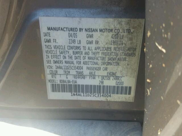 1N4AL11D25C354004 - 2005 NISSAN ALTIMA S GOLD photo 10