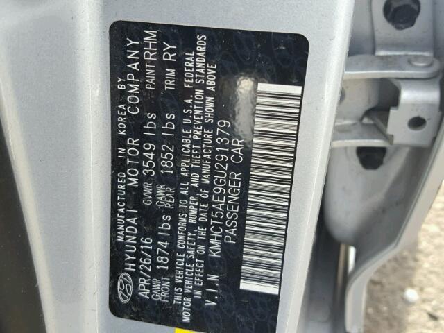 KMHCT5AE9GU291379 - 2016 HYUNDAI ACCENT SE SILVER photo 10