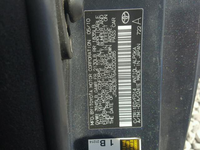 JTKDE3B76A0320285 - 2010 TOYOTA SCION TC 蓝色 照片 10