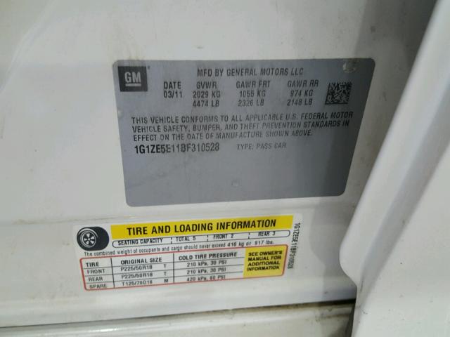 1G1ZE5E11BF310528 - 2011 CHEVROLET MALIBU LTZ 白色 照片 10