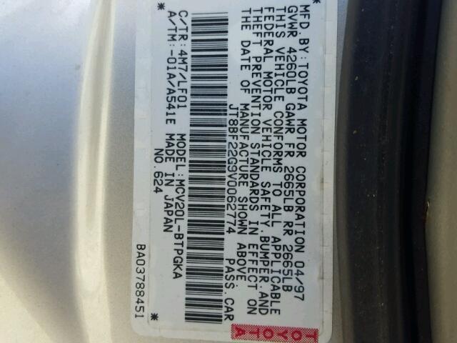 JT8BF22G9V0062774 - 1997 LEXUS ES 300 GOLD photo 10