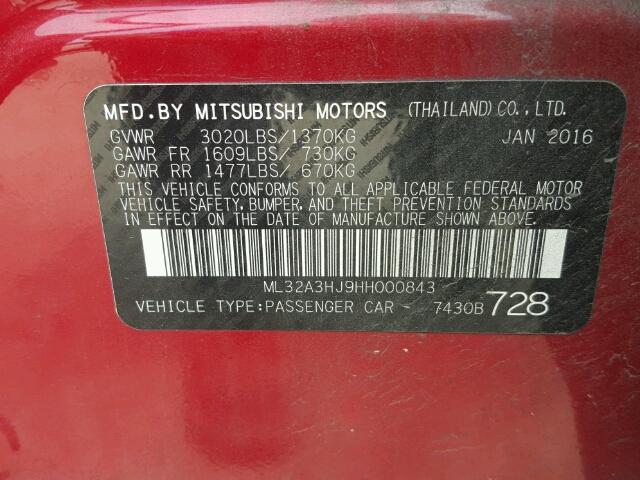 ML32A3HJ9HH000843 - 2017 MITSUBISHI MIRAGE RED photo 10