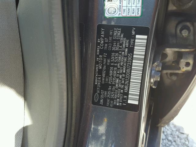 KM8JN12D08U733905 - 2008 HYUNDAI TUCSON SE GRAY photo 10