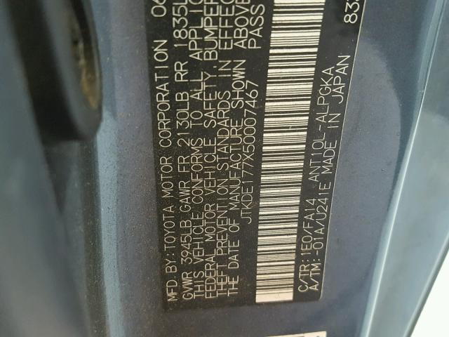 JTKDE177X50007467 - 2005 TOYOTA SCION TC 灰色 照片 10