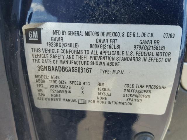 3GNBAADB6AS503167 - 2010 CHEVROLET HHR LS GRAY photo 10