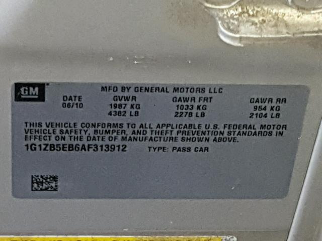 1G1ZB5EB6AF313912 - 2010 CHEVROLET MALIBU LS Qəhvəyi foto 10