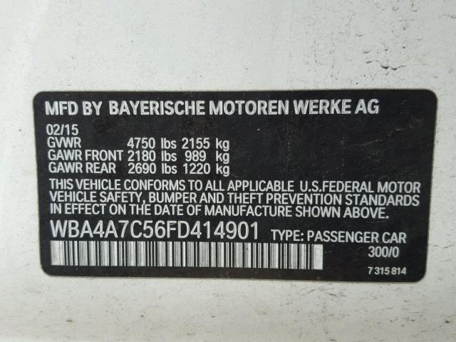 WBA4A7C56FD414901 - 2015 BMW 428 XI WHITE photo 10