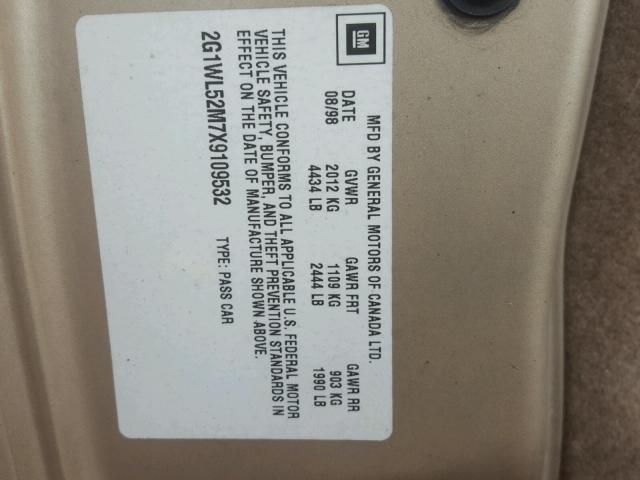 2G1WL52M7X9109532 - 1999 CHEVROLET LUMINA BAS თაფლისფერი ფოტო 10