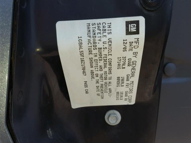 1G8AL55F16Z170467 - 2006 SATURN ION LEVEL CHARCOAL photo 10