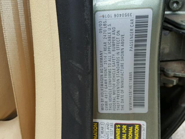 WVWYH63B14E118885 - 2004 VOLKSWAGEN PASSAT GLX 绿色 照片 10
