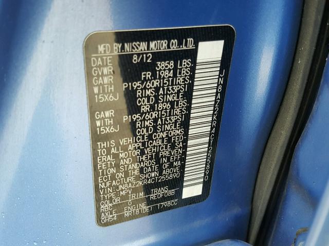 JN8AZ2KR4CT255890 - 2012 NISSAN CUBE BASE BLUE photo 10