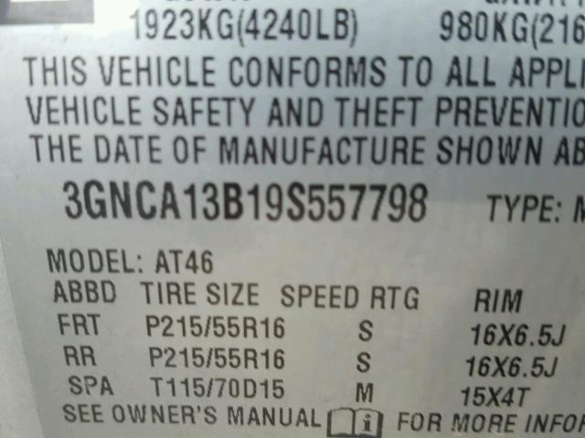 3GNCA13B19S557798 - 2009 CHEVROLET HHR LS SILVER photo 10